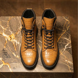 Tan Croc Print Leather Elvio Combat Boot