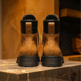 Tan Croc Print Leather Elvio Combat Boot