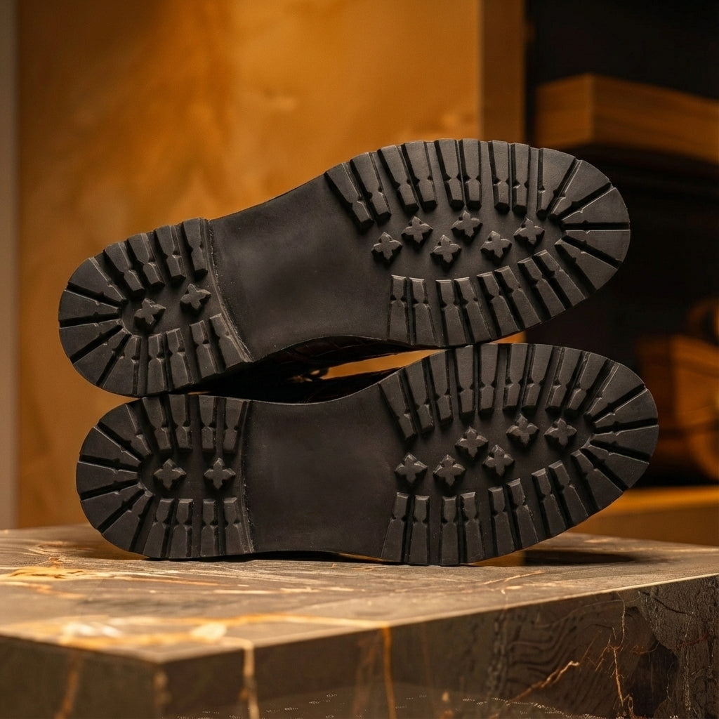 Brown Croc Print Leather Elvio Combat Boot