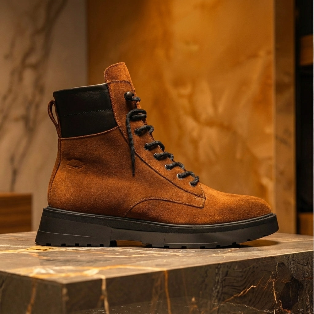Brown Suede Leather Elvio Combat Boot