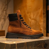Brown Suede Leather Elvio Combat Boot