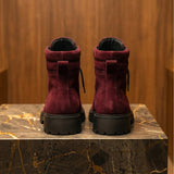 Burgundy Suede Leather Elvio Combat Boot