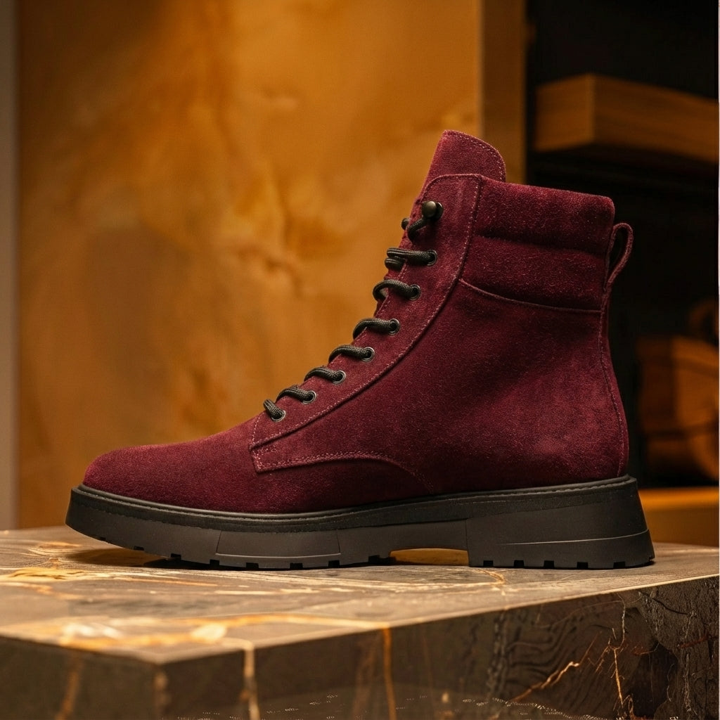 Burgundy Suede Leather Elvio Combat Boot