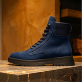 Blue Suede Leather Elvio Combat Boot