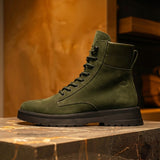 Green Suede Leather Elvio Combat Boot