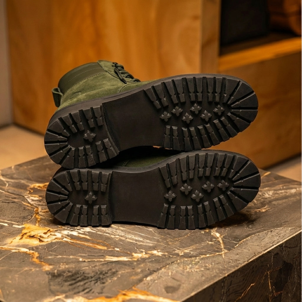 Green Suede Leather Elvio Combat Boot