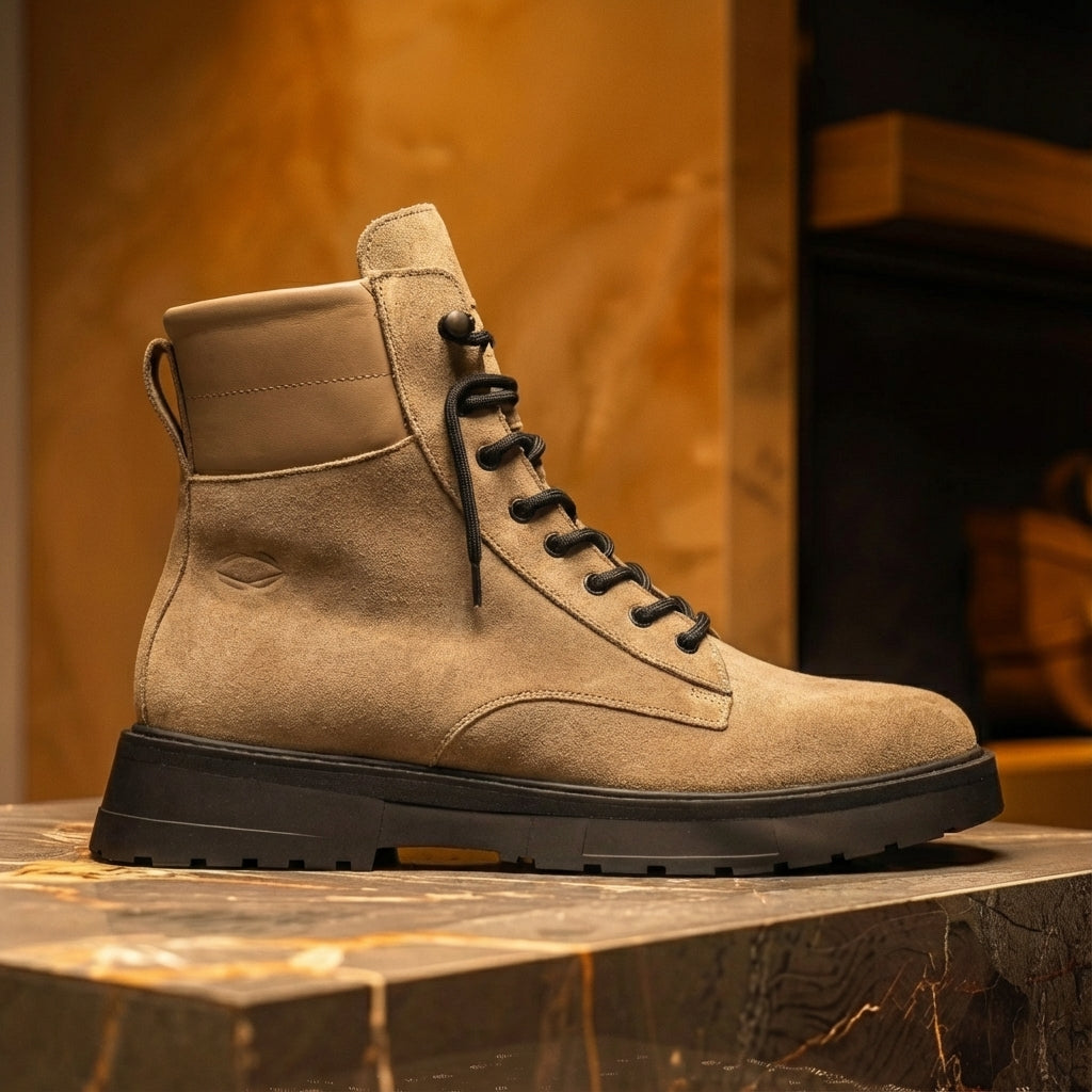 Beige Suede Leather Elvio Combat Boot