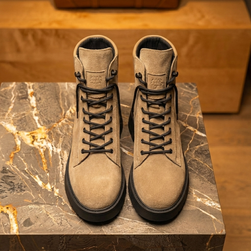 Beige Suede Leather Elvio Combat Boot