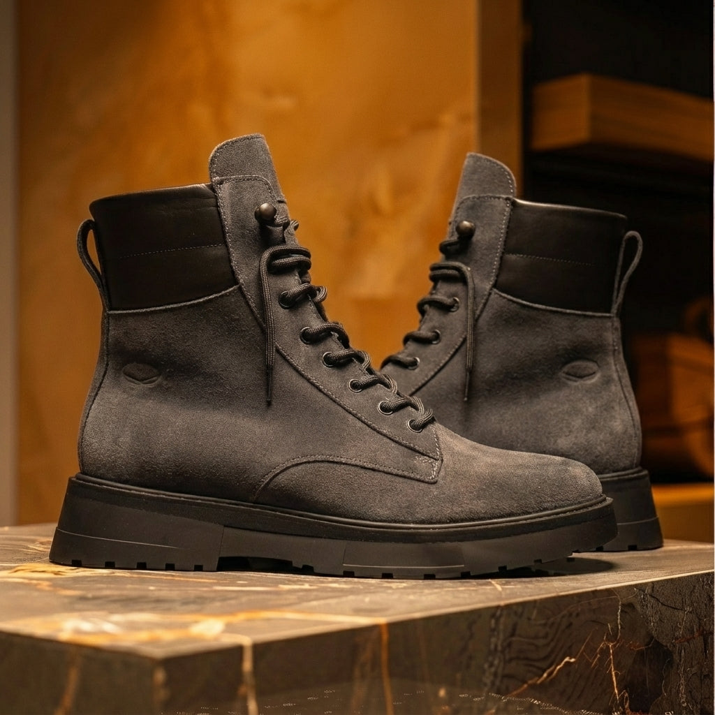 Grey Suede Leather Elvio Combat Boot