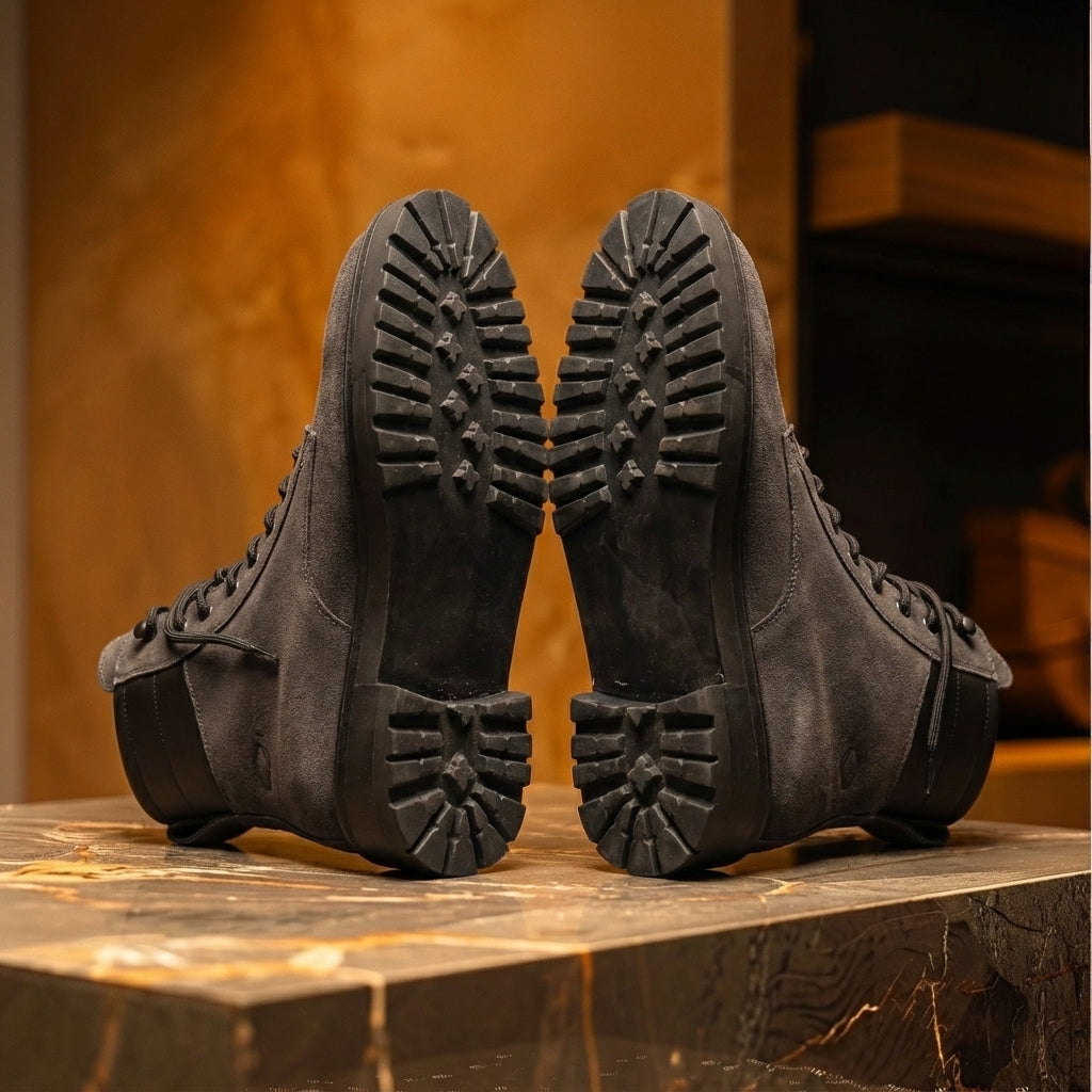 Grey Suede Leather Elvio Combat Boot