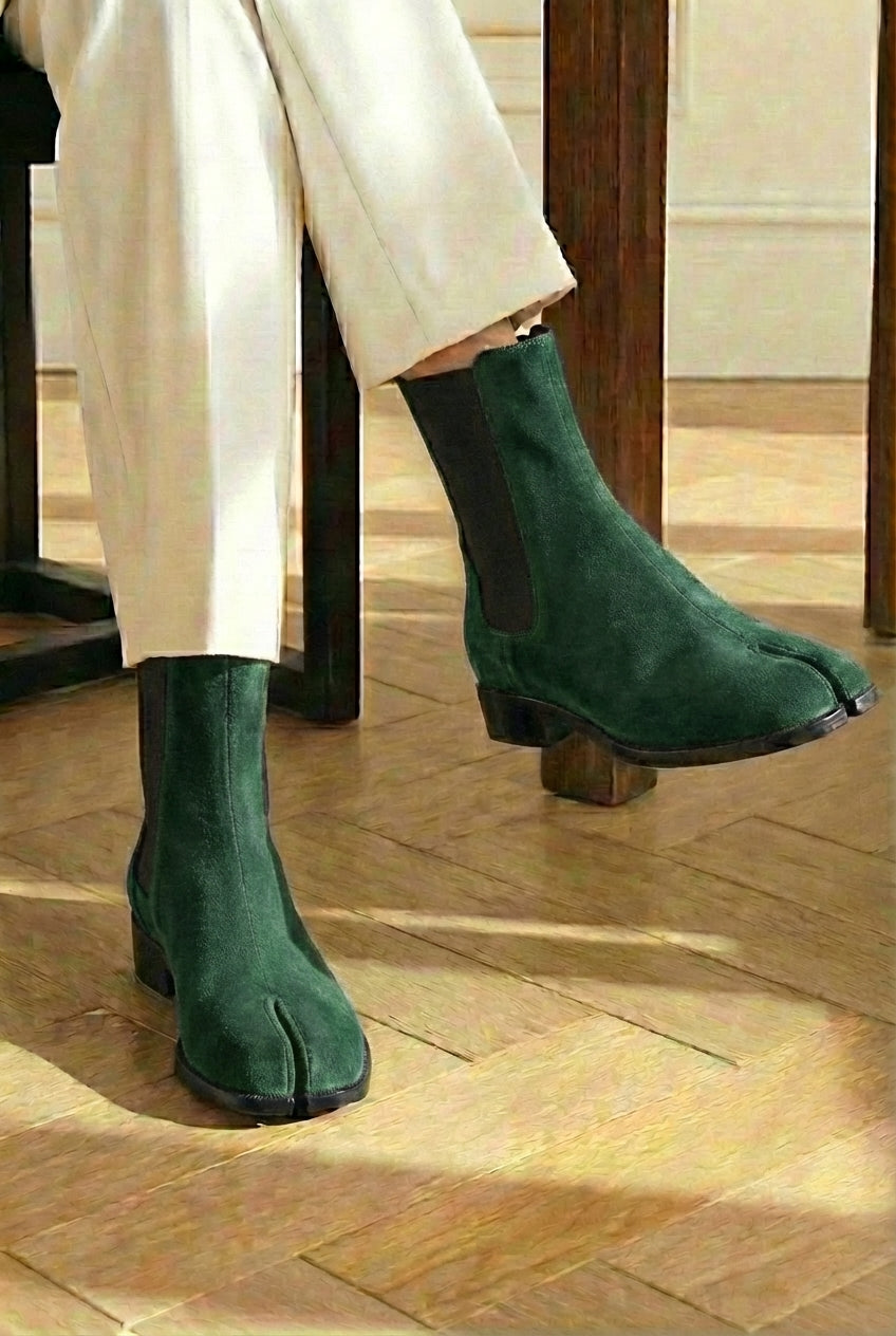 Green Suede Leather Amino With Split Toe Chelsea Boot