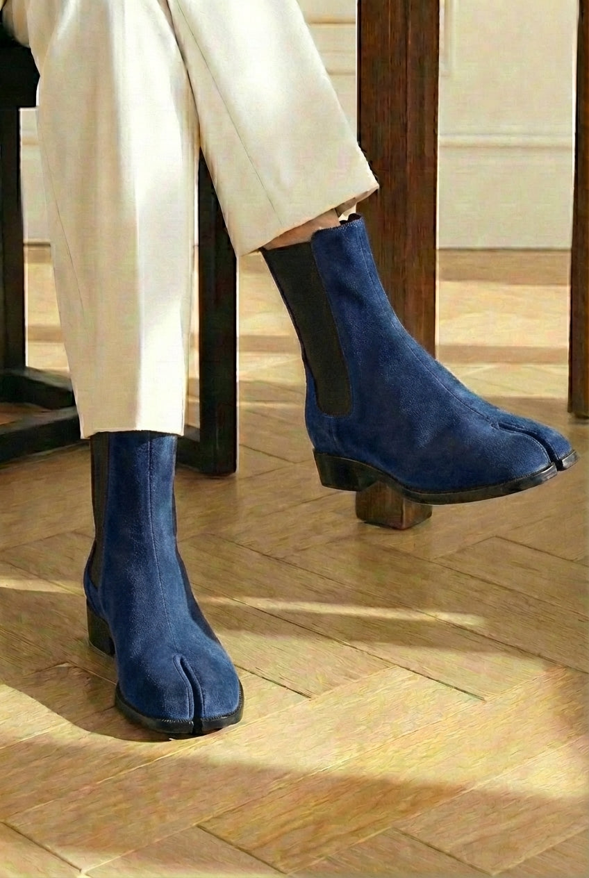Blue Suede Leather Amino With Split Toe Chelsea Boot