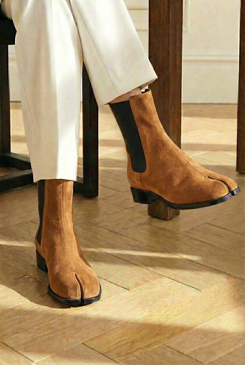Tan Suede Leather Amino With Split Toe Chelsea Boot