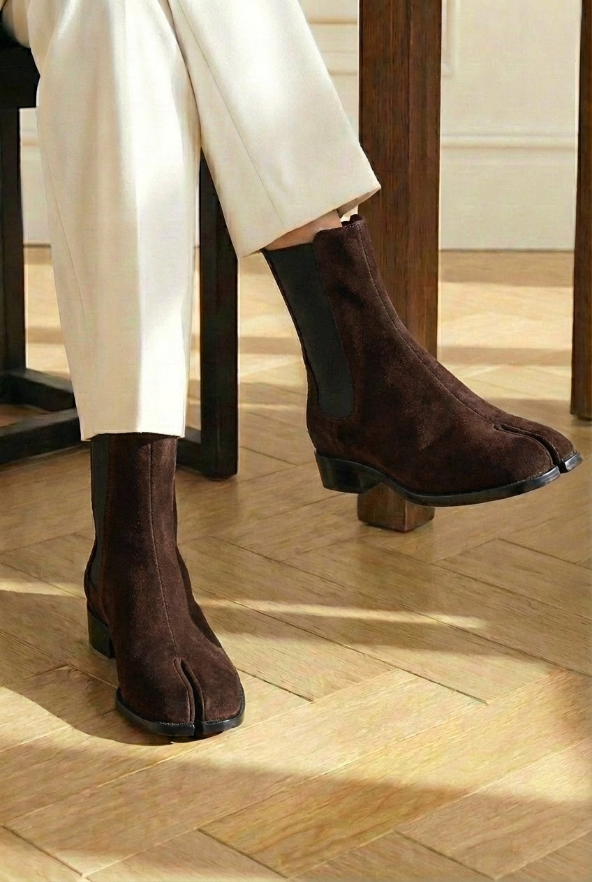 Brown Suede Leather Amino With Split Toe Chelsea Boot