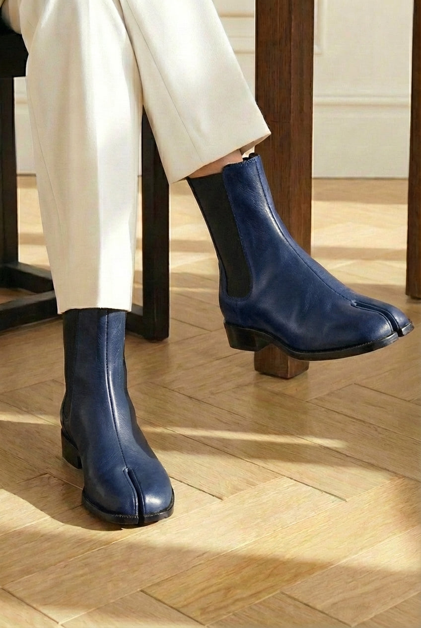 Blue Leather Amino With Split Toe Chelsea Boot