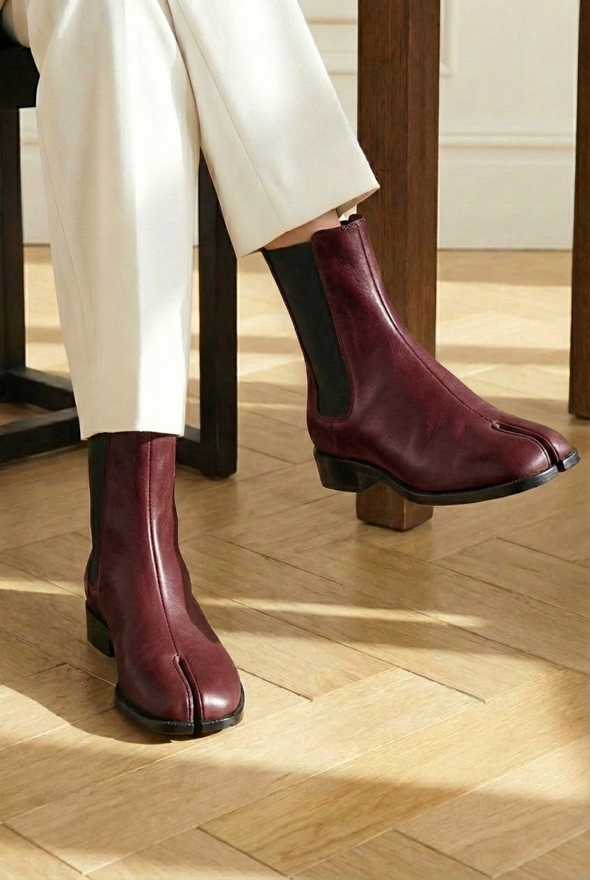 Burgundy Leather Amino With Split Toe Chelsea Boot
