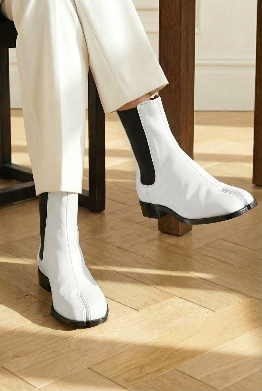 White Leather Amino With Split Toe Chelsea Boot