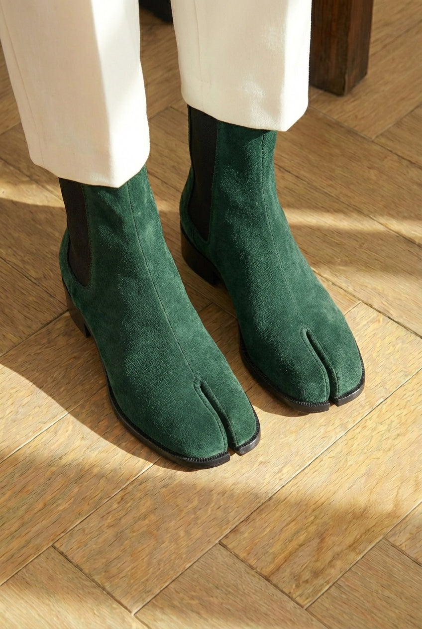 Green Suede Leather Amino With Split Toe Chelsea Boot