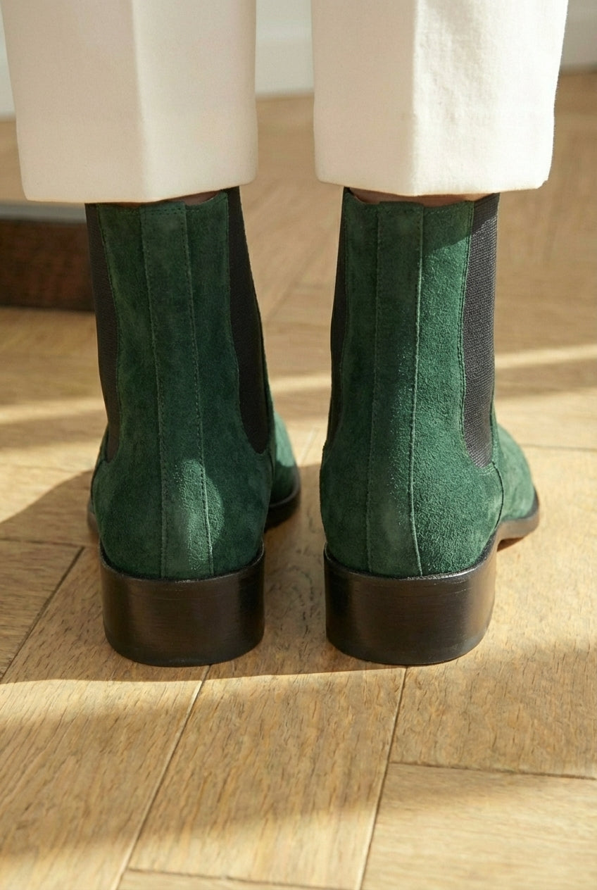 Green Suede Leather Amino With Split Toe Chelsea Boot