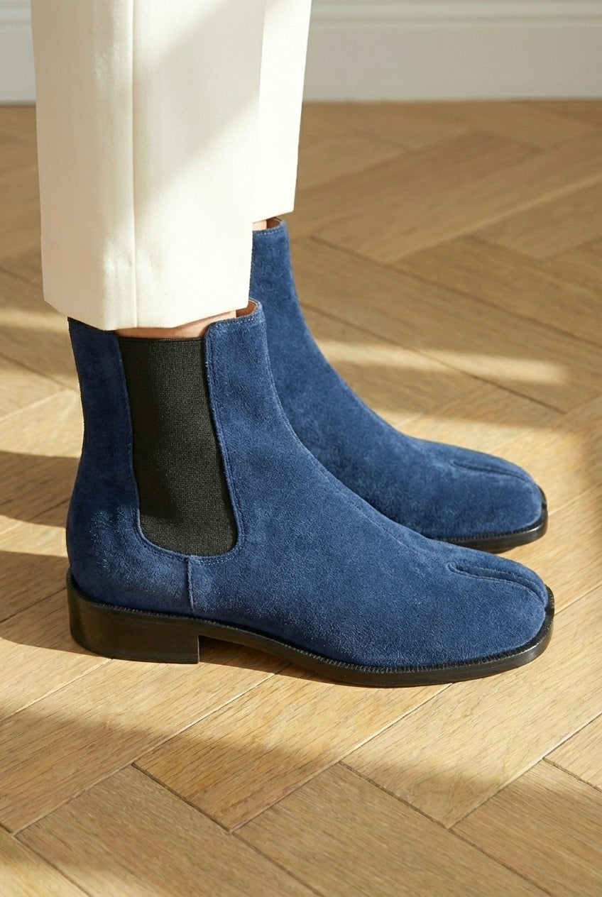 Blue Suede Leather Amino With Split Toe Chelsea Boot