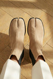Cream Suede Leather Amino With Split Toe Chelsea Boot