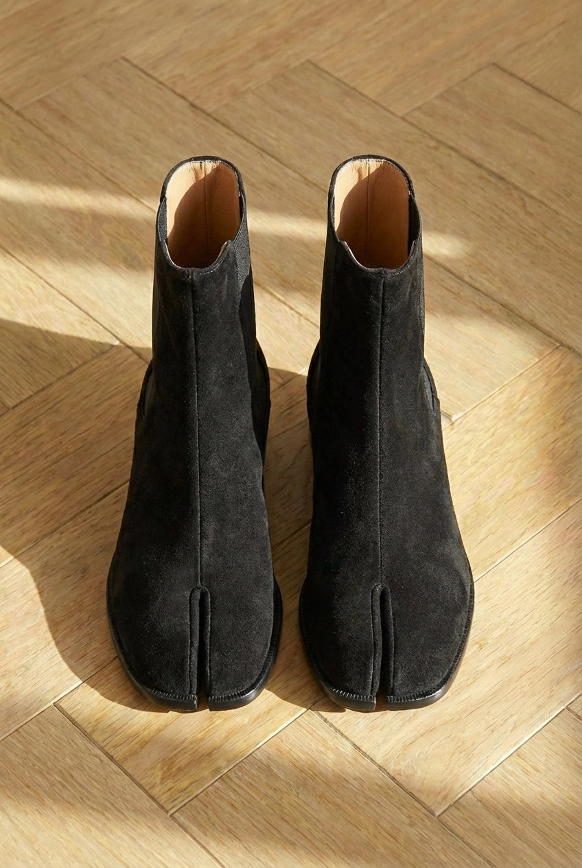 Black Suede Leather Amino With Split Toe Chelsea Boot