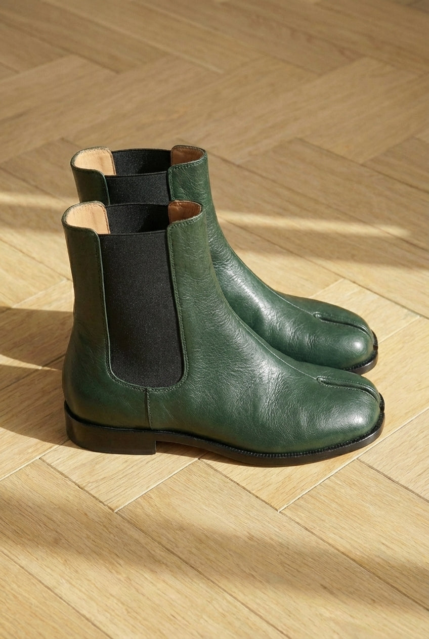 Green Leather Amino With Split Toe Chelsea Boot