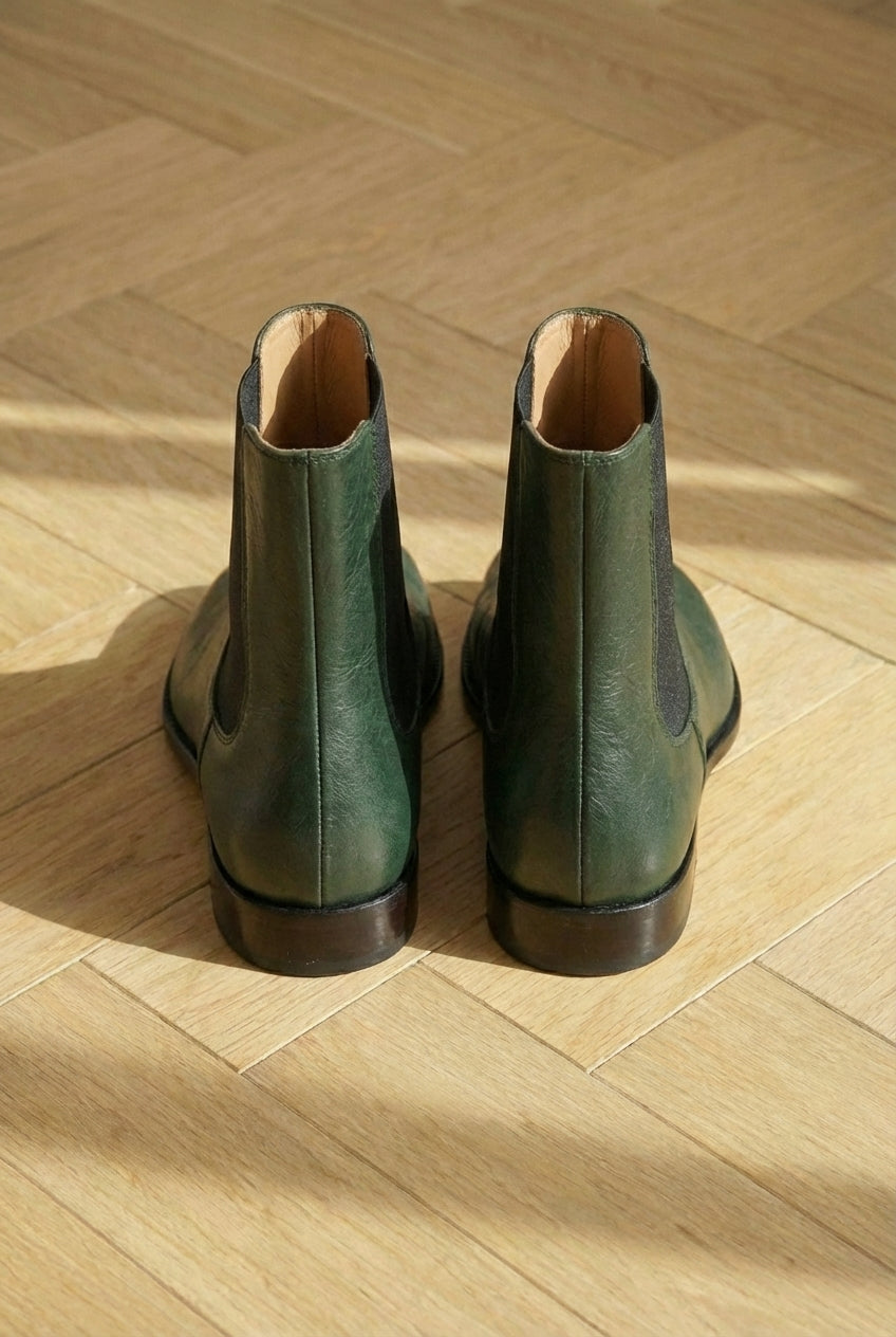 Green Leather Amino With Split Toe Chelsea Boot