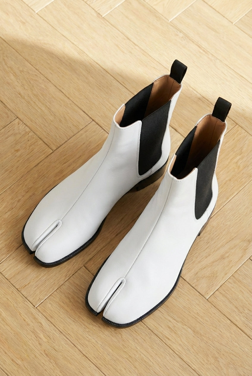 White Leather Amino With Split Toe Chelsea Boot