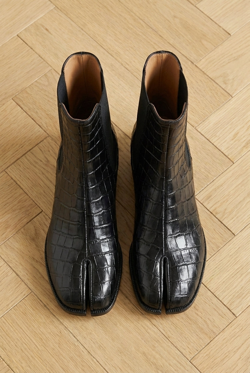Black Croc Print Leather Amino With Split Toe Chelsea Boot – Costoso ...