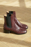 Burgundy Croc Print Leather Amino With Split Toe Chelsea Boot