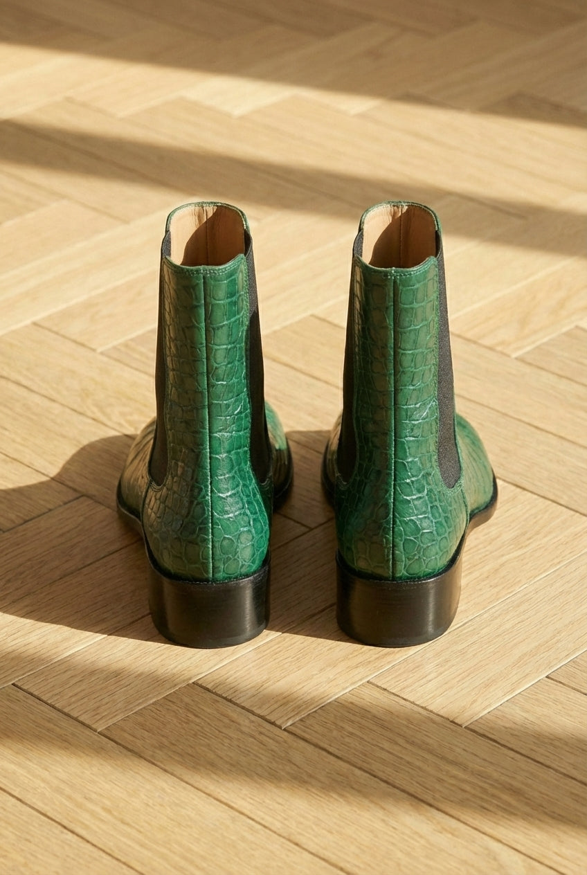 Green Croc Print Leather Amino With Split Toe Chelsea Boot