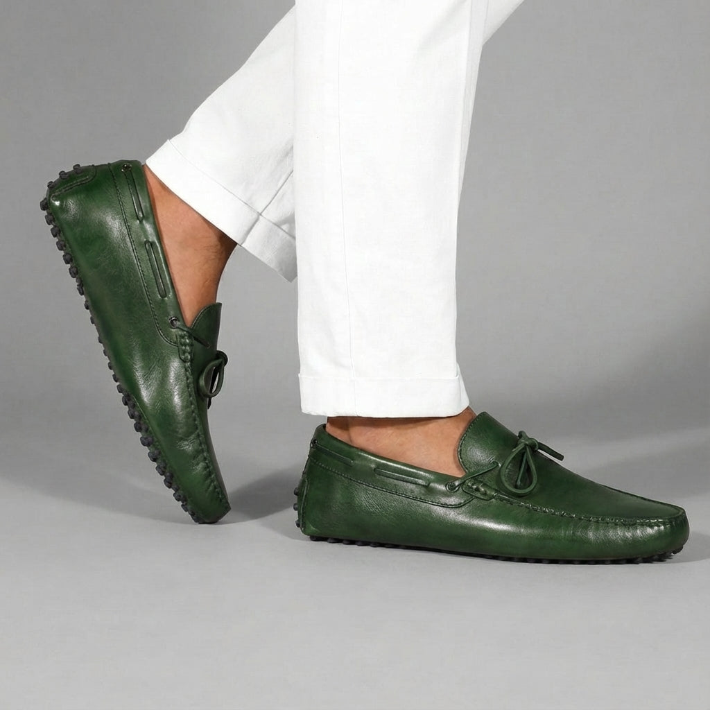 Green Leather Ophelia Driving Loafers - AW24