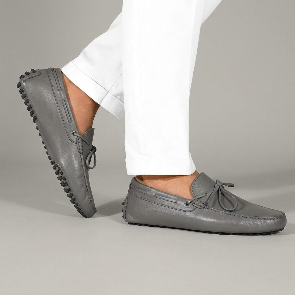 Grey Leather Ophelia Driving Loafers - AW24