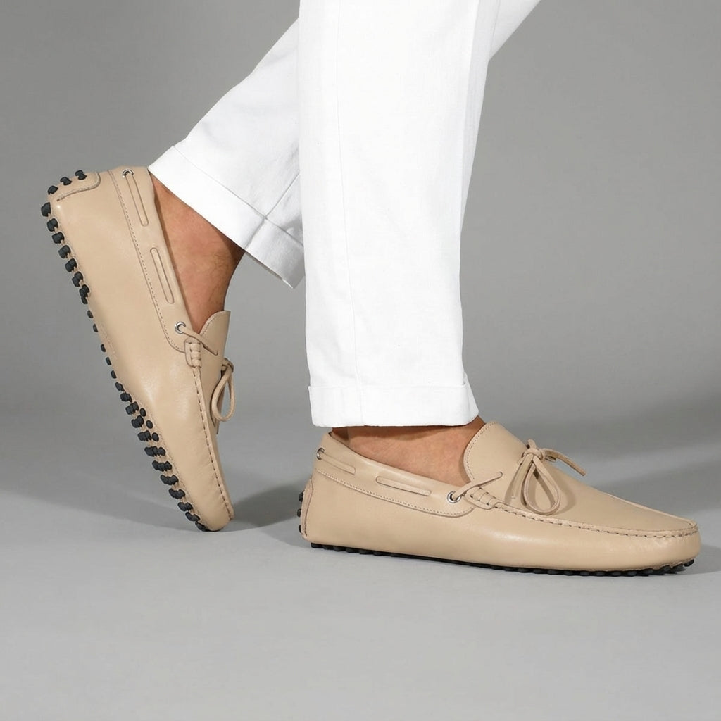 Beige Leather Ophelia Driving Loafers - AW24