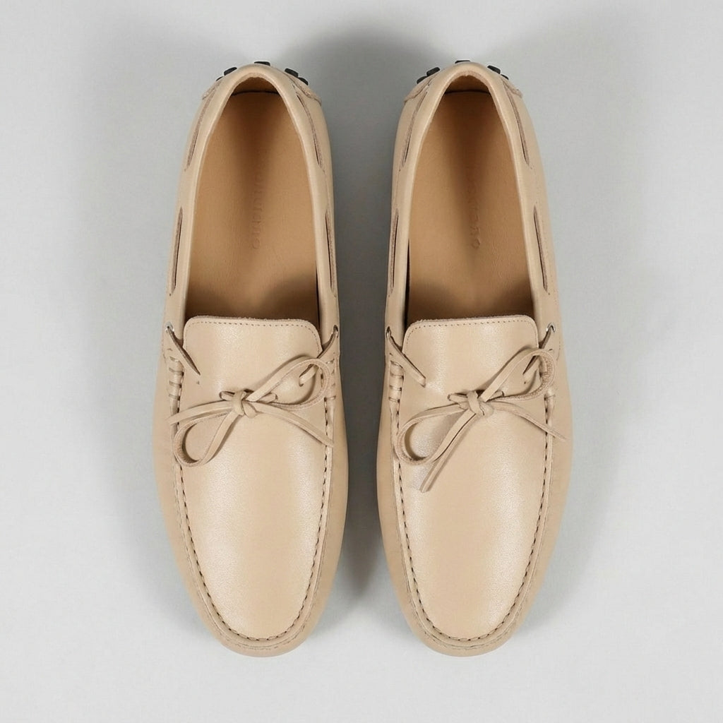 Beige Leather Ophelia Driving Loafers - AW24