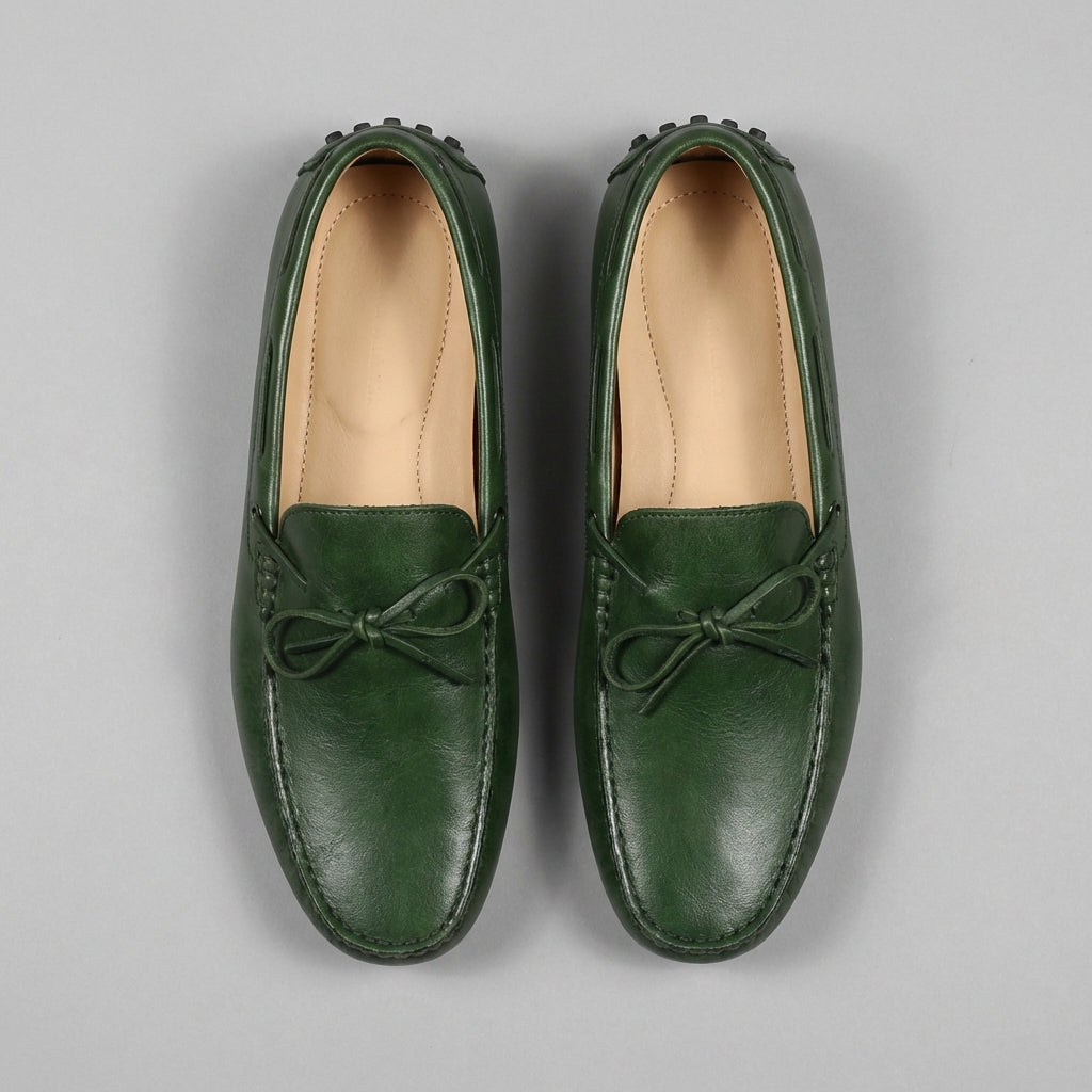 Green Leather Ophelia Driving Loafers - AW24