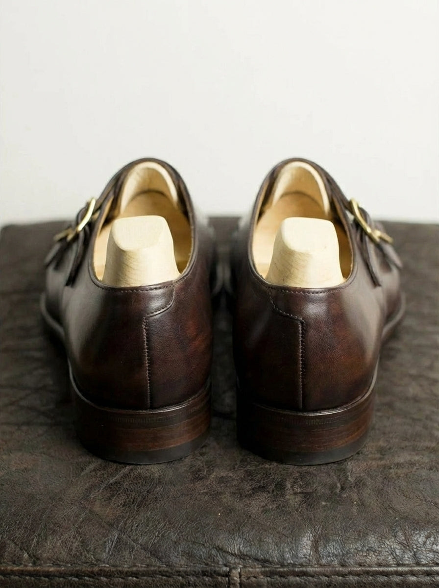 Brown Leather Lysander Toe Cap Monk Straps - Formal Shoes - AW24