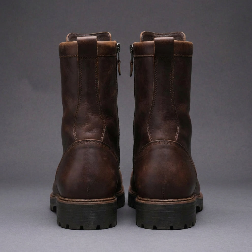 Extra Narrow Shoes (2A,4A,6A) Dark Brown Leather Oriella Lace Up Chunky Derby Boots with Zipper and Track Sole - AW24 - Hiking and Trekking Boots