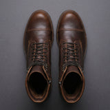 Dark Brown Leather Oriella Lace Up Chunky Derby Boots with Zipper and Track Sole - AW24 - Hiking and Trekking Boots