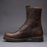 Dark Brown Leather Oriella Lace Up Chunky Derby Boots with Zipper and Track Sole - AW24 - Hiking and Trekking Boots