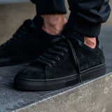 Black Suede Leather Remigio Lace-Up With Red Sole Sneakers
