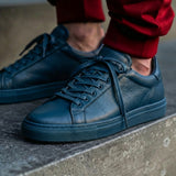 Blue Leather Remigio Lace-Up With Red Sole Sneakers