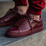 Burgundy Leather Remigio Lace-Up With Red Sole Sneakers