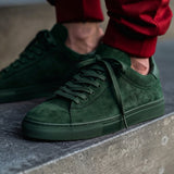 Green Suede Leather Remigio Lace-Up With Red Sole Sneakers