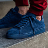 Blue Suede Leather Remigio Lace-Up With Red Sole Sneakers