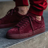 Burgundy Suede Leather Remigio Lace-Up With Red Sole Sneakers