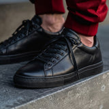 Black Leather Remigio Lace-Up With Red Sole Sneakers