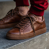 Brown Leather Remigio Lace-Up With Red Sole Sneakers