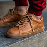 Tan Leather Remigio Lace-Up With Red Sole Sneakers